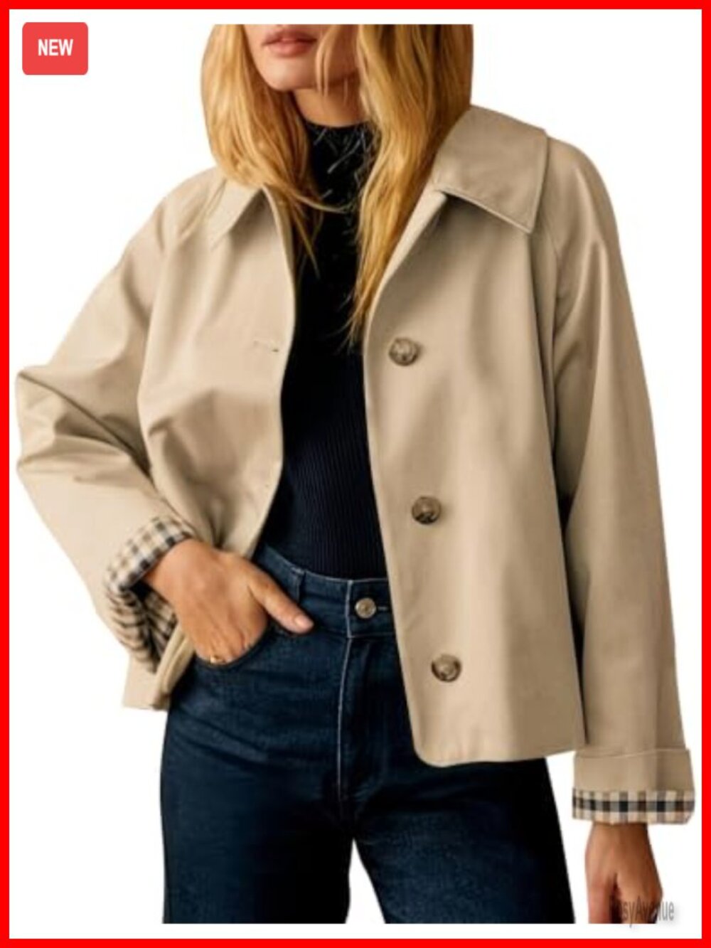 Cropped Trench Coat Oversized Casual Fall Jacket Polyester Outerwear